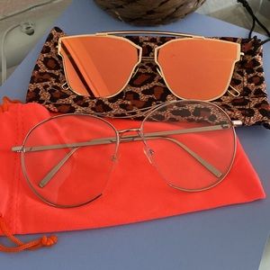 Yellow/Orange ombré mirror gold frame shades & clear silver frames glasses set